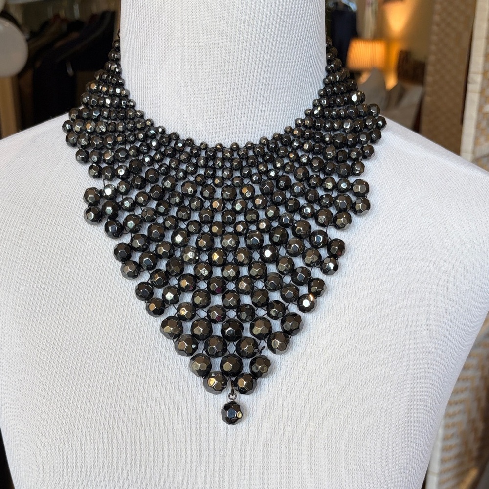 Gunmetal Glass Bead Bib Necklace